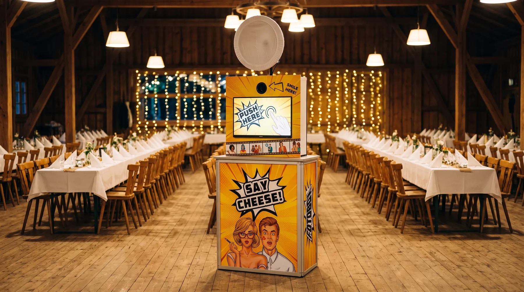 Die Mainfotobox aufgebaut in einer Festhalle